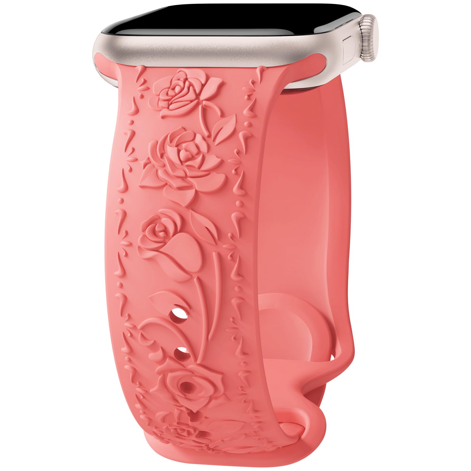 Floral Engraved Band Compatible with Apple Watch Band 40mm 41mm 38mm 42mm 44mm 45mm 46mm 49mm Women, Soft Silicone Cute Embossed Flower Strap for iWatch Band Series SE Ultra 11 10 9 8 7 6 5 4 3 2 1