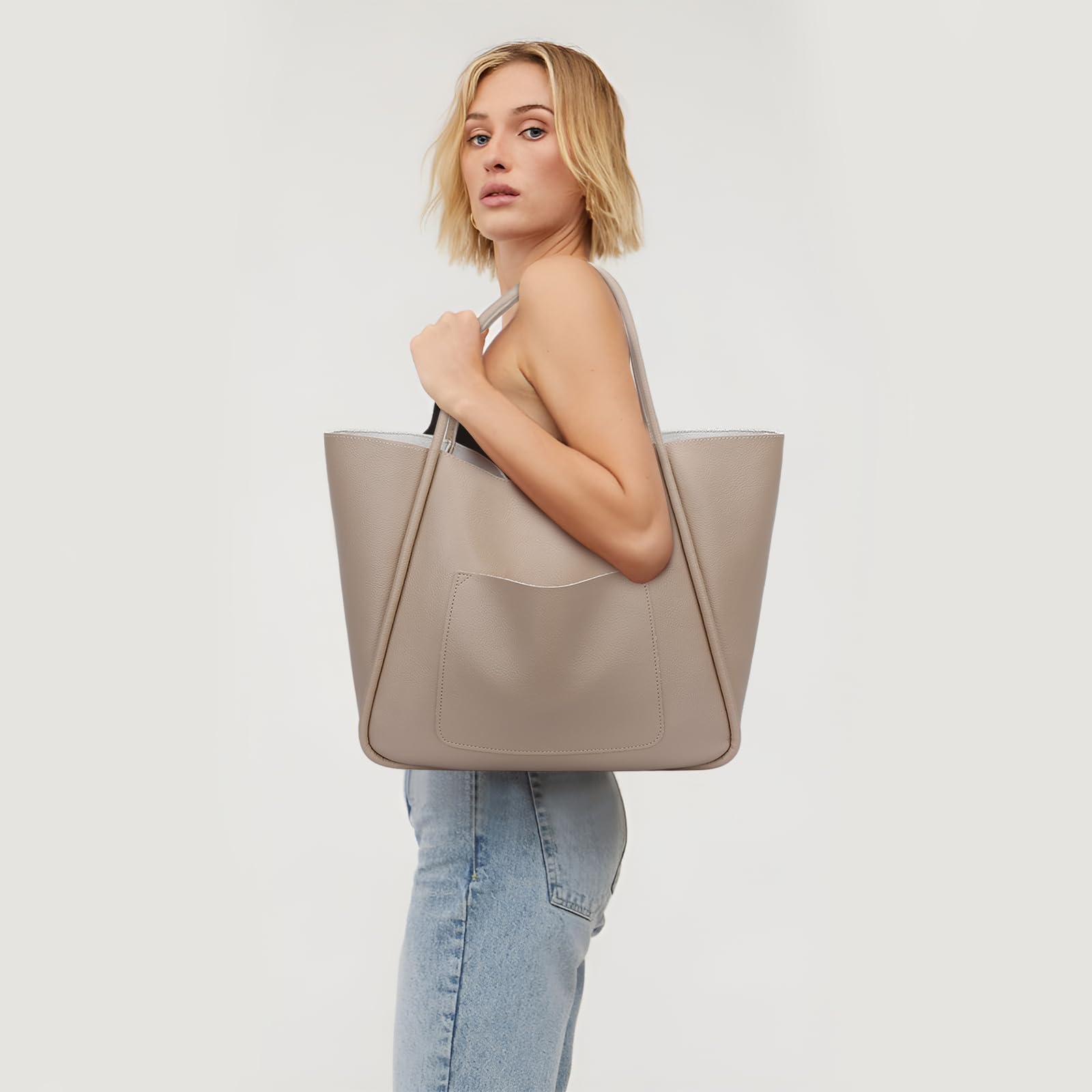 KKXIU Tote Bag for Women Vegan Leather Shoulder Purse Large Capacity Travel Bag