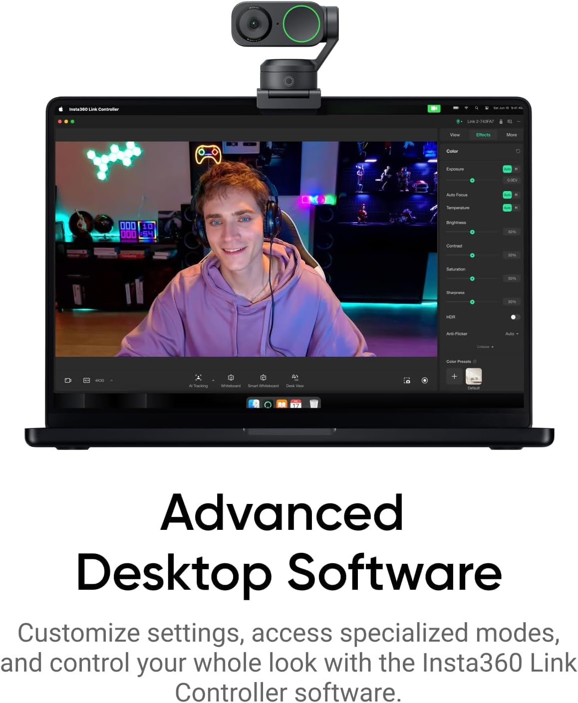 Insta360 Link 2-PTZ 4K Webcam with 1/2" Sensor, AI Tracking, Gesture Control, HDR, Noise-Canceling Mic, Webcam for Laptop, Live Streaming, Gaming