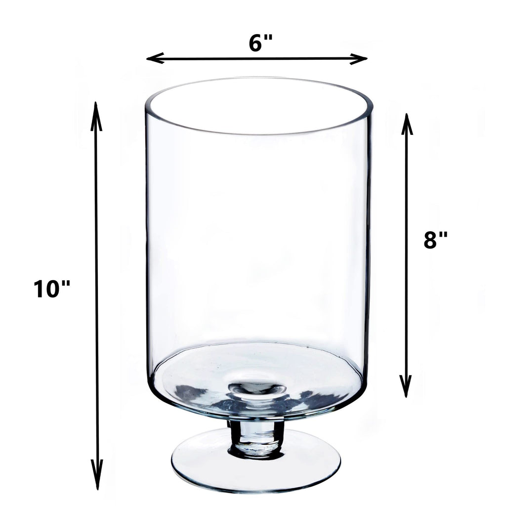 CYS EXCEL Glass Hurricane Pillar Candle Holder (H:6" W:3.75") | Multiple Size Choices Short Stem Candle Centerpieces | Stemmed Glass Cylinder Candle Vase