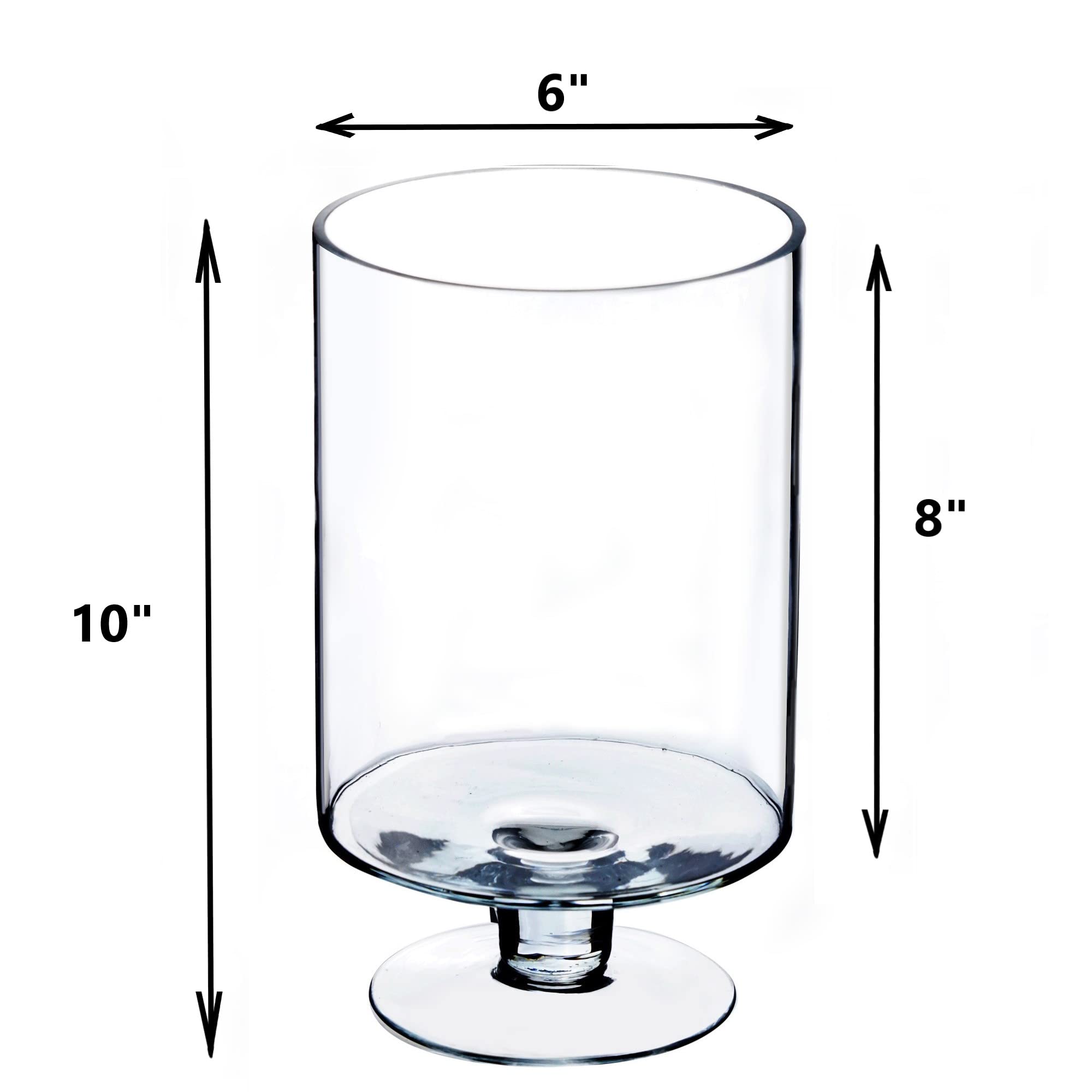 CYS EXCEL Glass Hurricane Pillar Candle Holder (H:6" W:3.75") | Multiple Size Choices Short Stem Candle Centerpieces | Stemmed Glass Cylinder Candle Vase