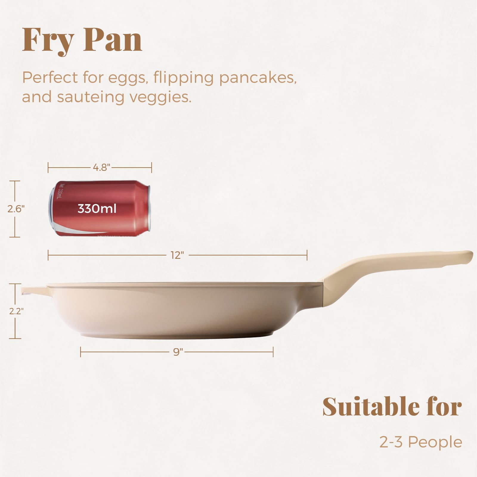 PRICUSIS Nonstick Frying Pan, 8/10/12 Inch Skillet with Stay Cool Handle, Fully Coated, Induction Compatible, 100% Dishwasher Safe, PFOA Free（10 Inch, Black Sesame）