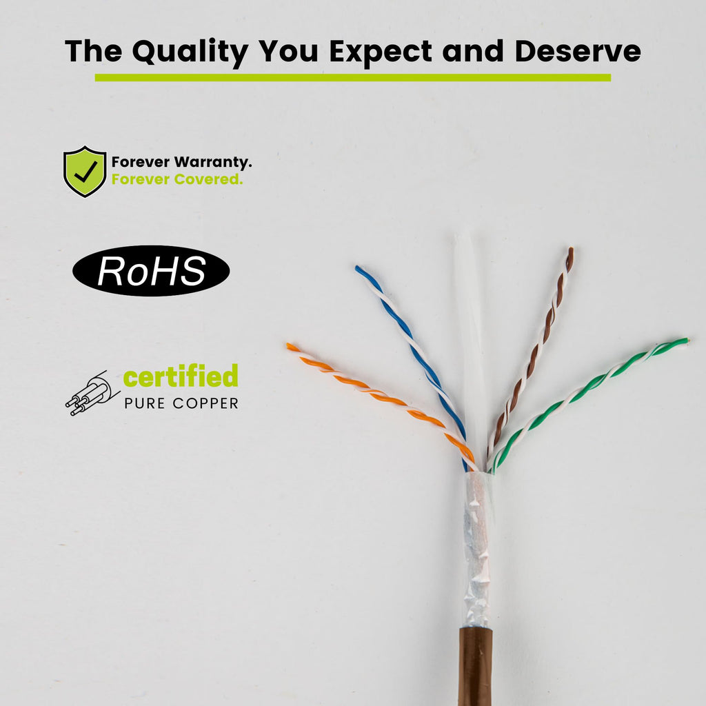 TRUE CABLE Cat6 Direct Burial Outdoor Bulk Ethernet Cable, Shielded F/UTP, 500ft, Brown, 23AWG Solid Bare Copper, Heavy Duty Outdoor, OSP Jacket, Waterproof, UV, 550MHz, PoE++ 100W (4PPoE)