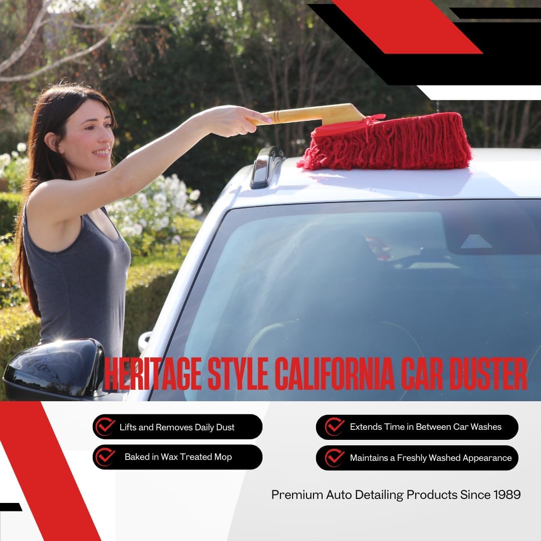 California Car Duster Heritage Edition Wood Handle and Cotton Mop 86242, Red