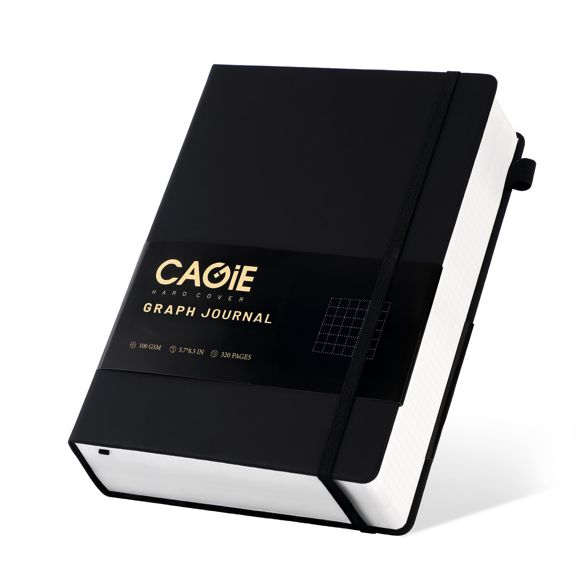 CAGIE Bullet Dotted Journal Notebook 320 Pages 100 GSM Paper Hardcover A5 Dot Grid Notebook Leather Journals for Writing Women Men Work Journaling, Black