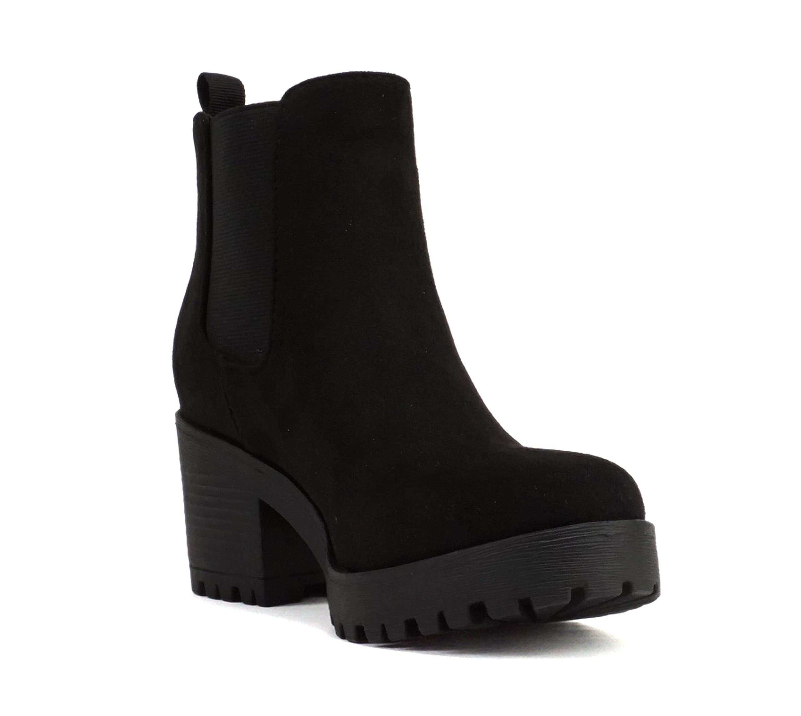Soda Top Shoes Jaber Ankle Boot W Lug Sole Elastic Gore and Chunky Heel