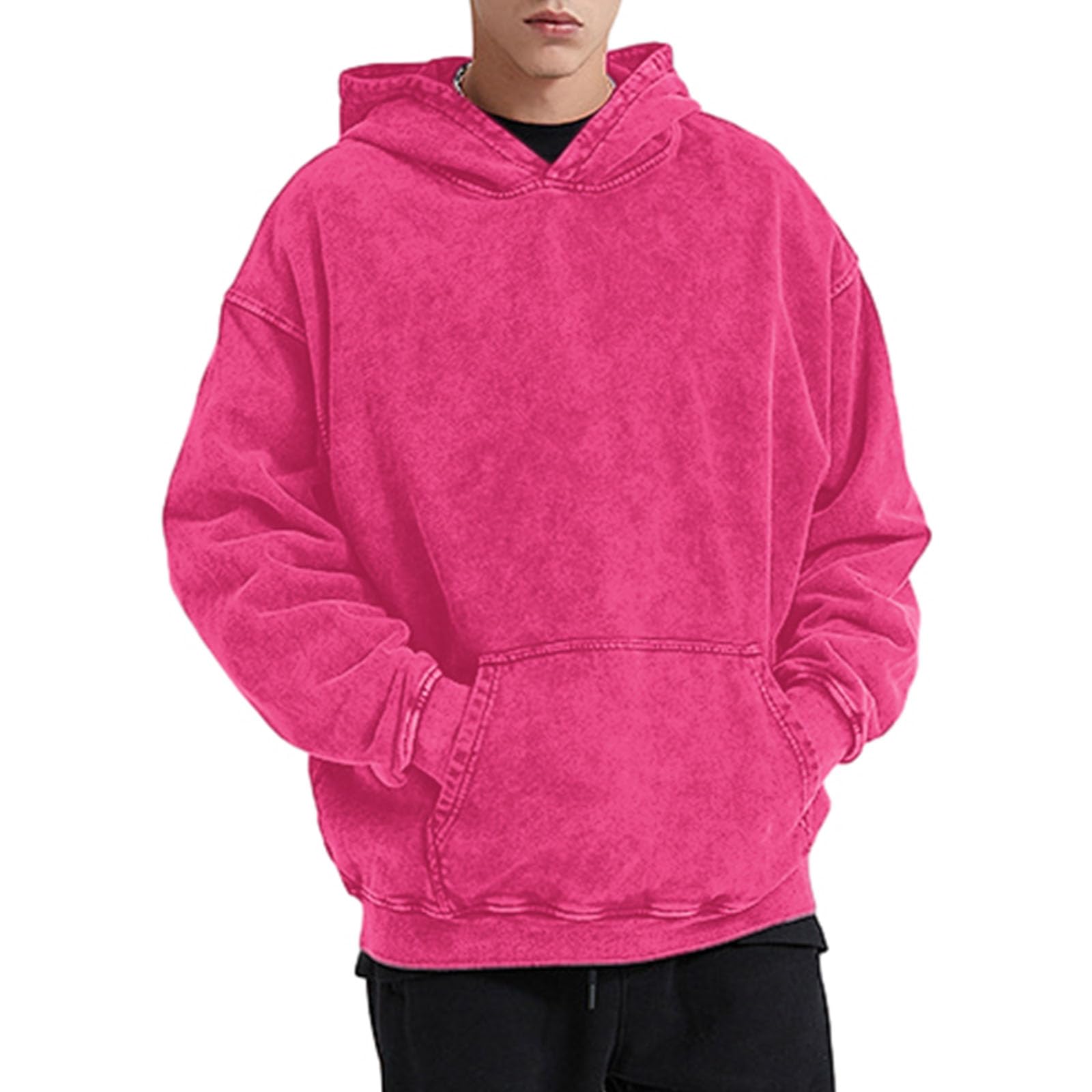 Bobeutou Oversized Hoodie Men Vintage Cotton Casual Hooded Sweatshirt Trendy Baggy Basic Hoodies Retro Pullover Streetwear
