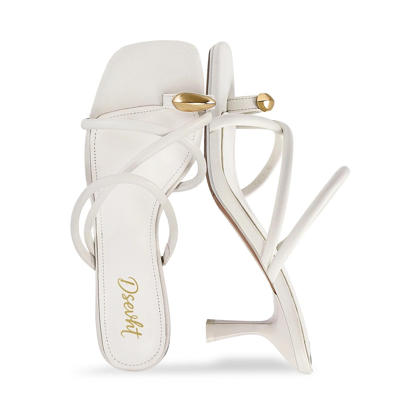 Dsevht Strappy Kitten Heel Sandals Toe Ring Flip Flop Stiletto Low Short Thong Heels Slip On Square Open Toe Summer Dress Shoes for Women