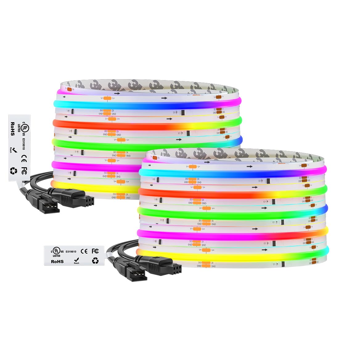 BTF-LIGHTING WS2811 Smart IC RGB FCOB COB LED Strip, UL Listed 630LEDs/m High Density Color Chasing Uniform Light, DC12V 12FT 10mm Width Tape Light for Home Party DIY Decor(No Adapter or Controller)