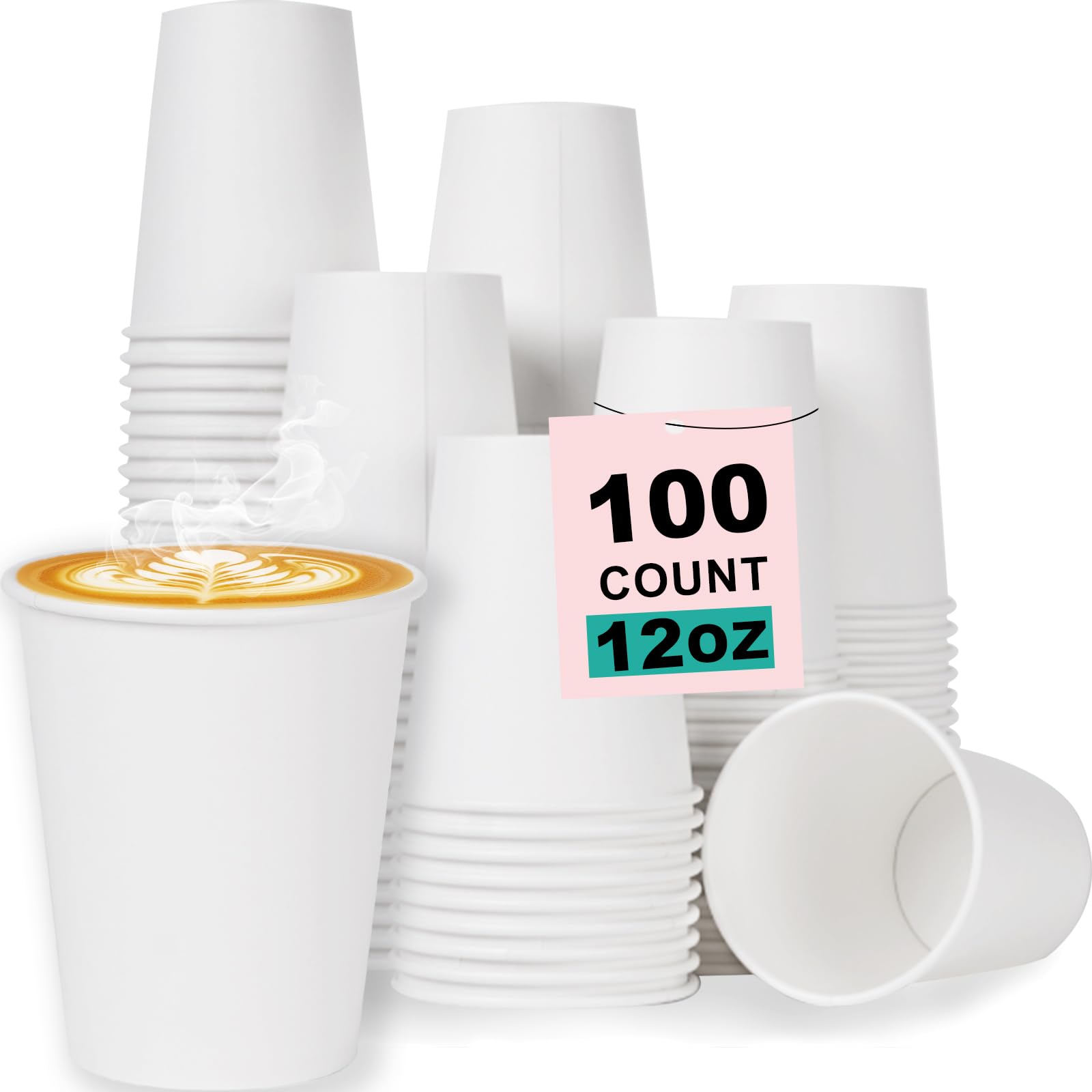 16 oz 100 Pack Corrugated Ripple Wall Disposable Coffee Cups with Lids and Straws, Heavy Duty Insulated Cups for Hot Beverage or Cold Drinks, Bulk for Restaurants, Offices, Coffee Shops(Black)