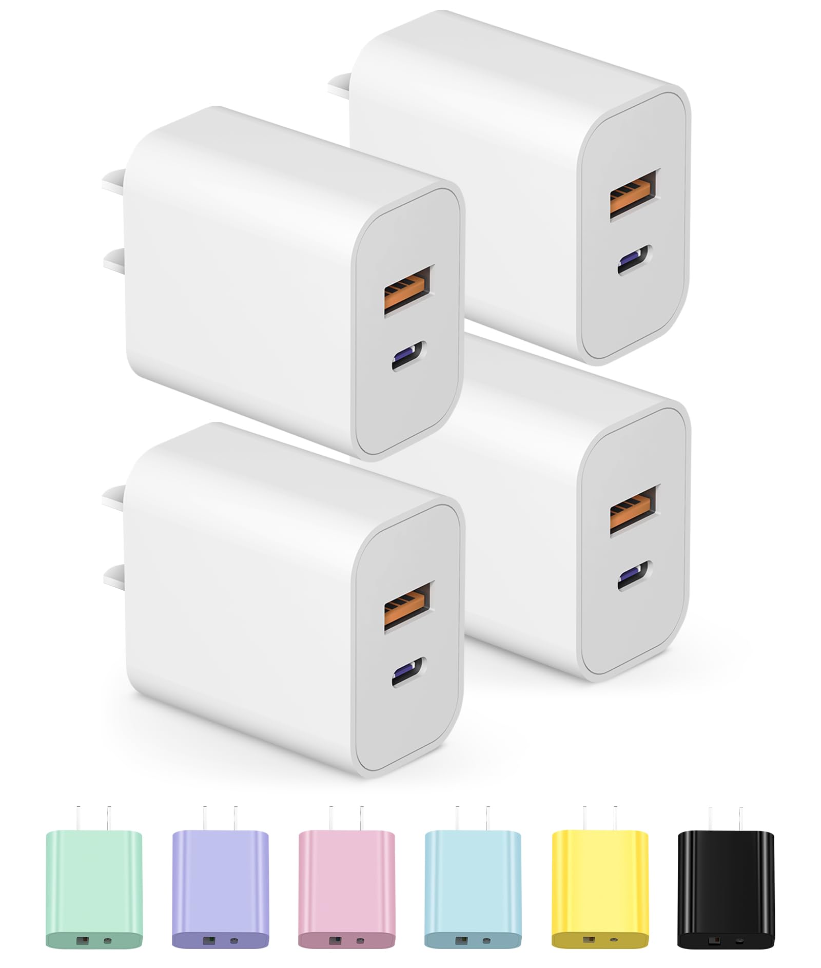 USB C Charger Block Charging Block Type C Charger 20W Wall Chargers 4 Pack for iPhone 16/16 Plus/16 Pro/16 Pro Max/iPhone 15/15 Pro/15 Pro Max/14/13/12 Pro/Samsung//Android(Black)