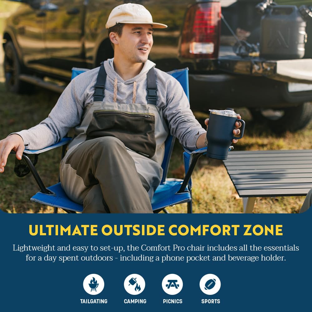 GCI Outdoor Comfort Pro Rocker Camping Chair | Portable Folding Rocking Chair with Durable Armrests & Drink Holder — Blush