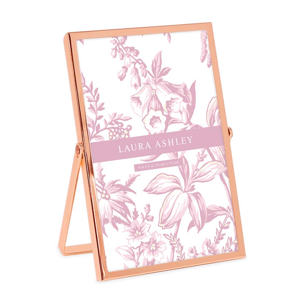 Laura Ashley 2x3 Rose Gold Flat Metal Picture Frame (Vertical) with Pull-Out Easel Stand, Made for Tabletop, Counterspace, Shelf and Desk (2x3, Rose Gold)