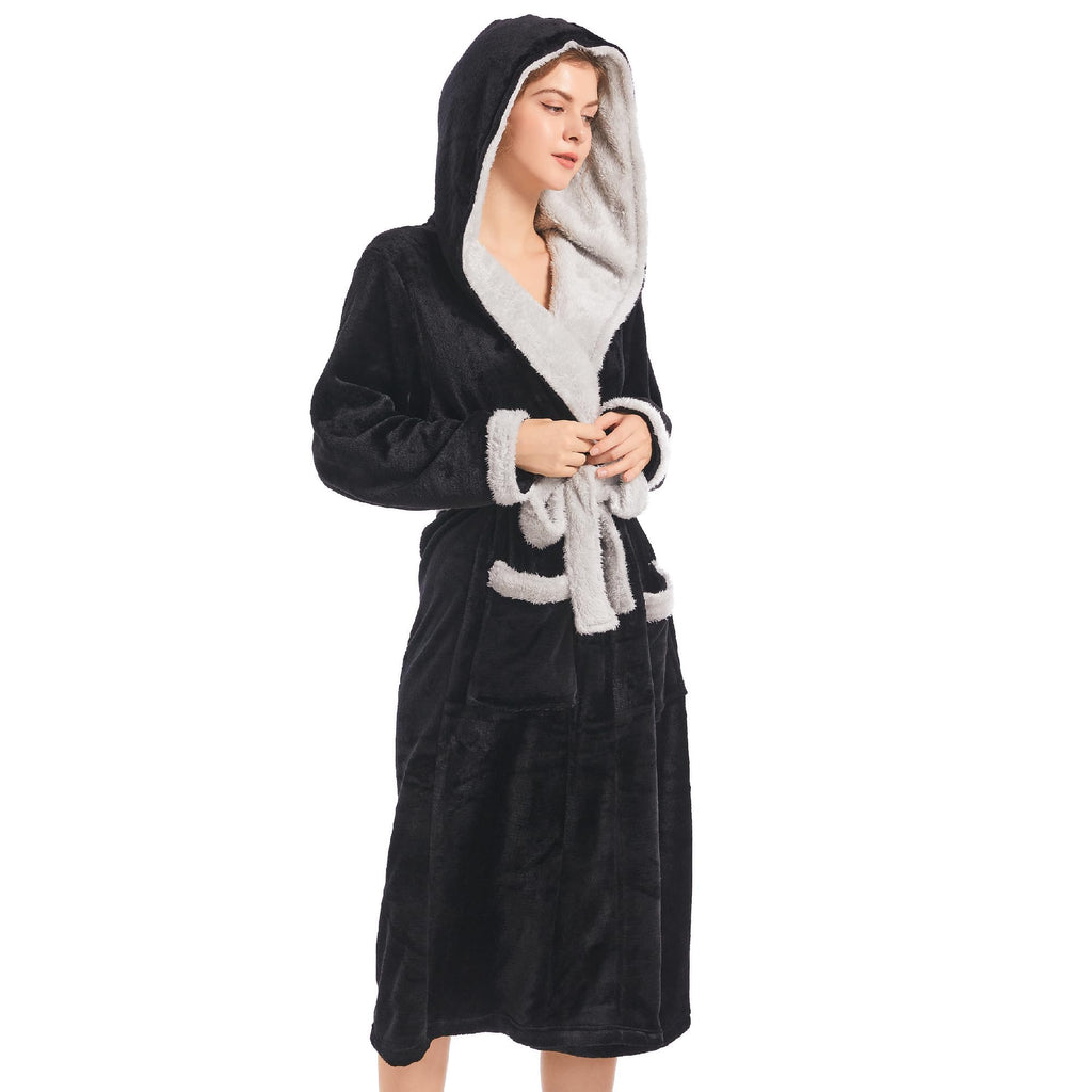 Inner Wish Women Hooded Plush Robe, Fleece Highly Absorbent Cozy Warm Bathrobe