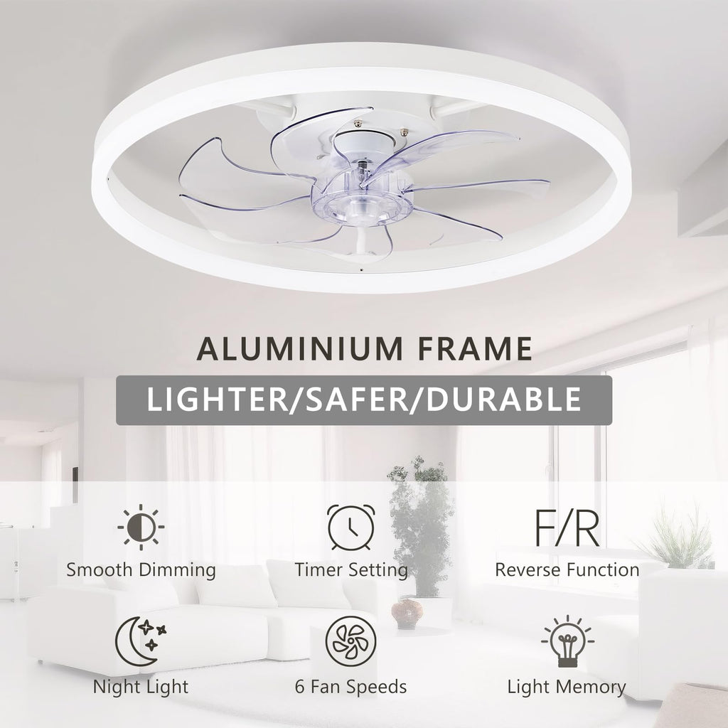 16 Inch RGB Low Profile Ceiling Fans with Lights, Modern Flush Mount Fandelier Chandelier Fixture, Remote & APP Control, Black LED Ceiling Fan Light for Bedroom, Living Room, Kitchen Indoor