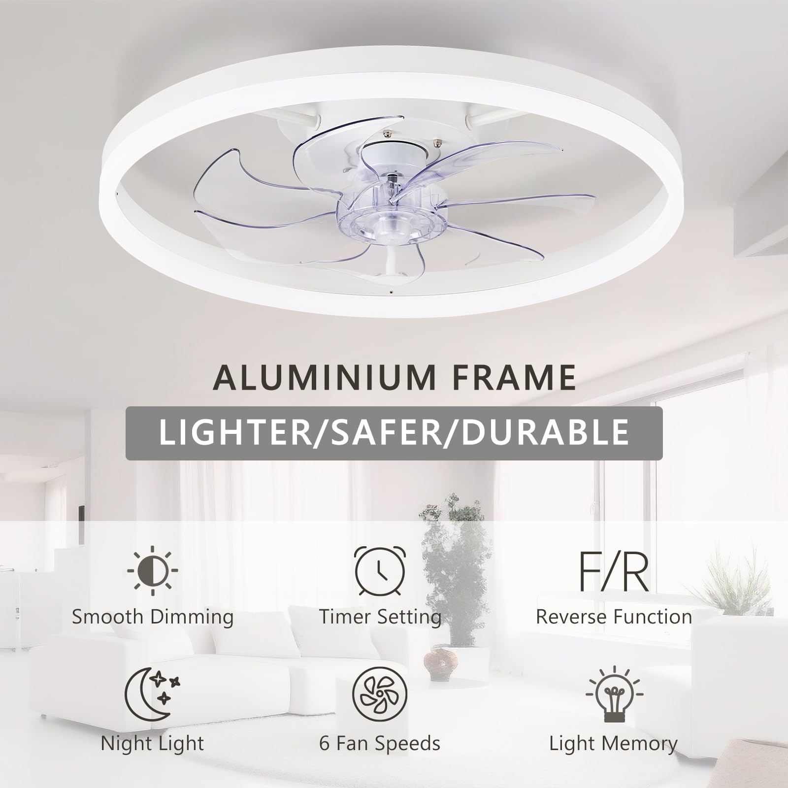 16 Inch RGB Low Profile Ceiling Fans with Lights, Modern Flush Mount Fandelier Chandelier Fixture, Remote & APP Control, Black LED Ceiling Fan Light for Bedroom, Living Room, Kitchen Indoor