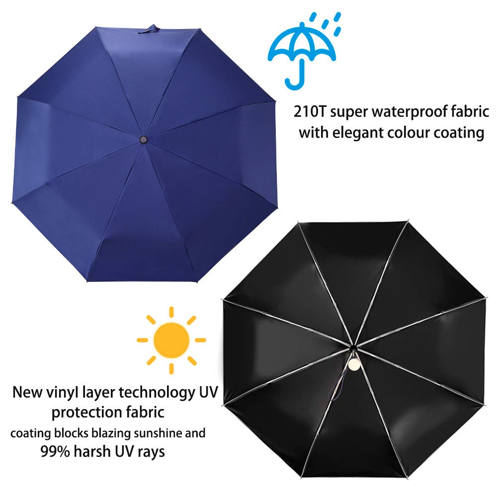 DBA FDJASGY Sun Umbrella Compact Folding Travel Umbrella Auto Open and Close for Windproof, Rainproof & 99.9% UV Protection Parasol with Black Anti-UV Coating