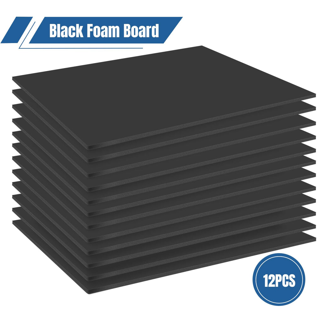 12 Pack Black Foam Board 24"x36", 3/16" Thick Foam Core Board for Projects, Black Poster Board for Painting, Displaying, and Craft Projects