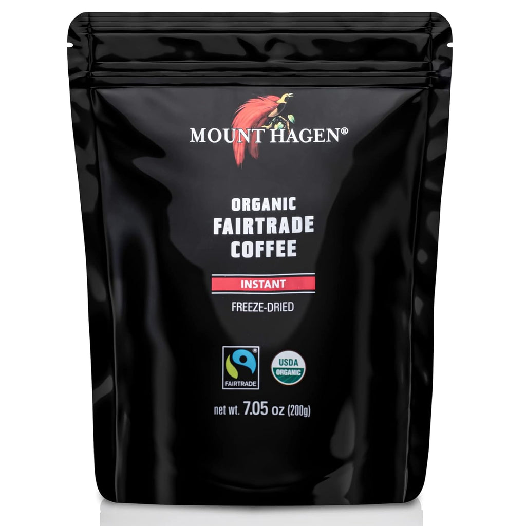 Mount Hagen 7.05oz Organic Freeze Dried Instant Caffeinated + Decaffeinated Coffee Resealable Pouch Bags - 2 Pack | Eco-friendly, Fair-Trade Coffee, Medium Roast Arabica Beans [2x7.05oz]