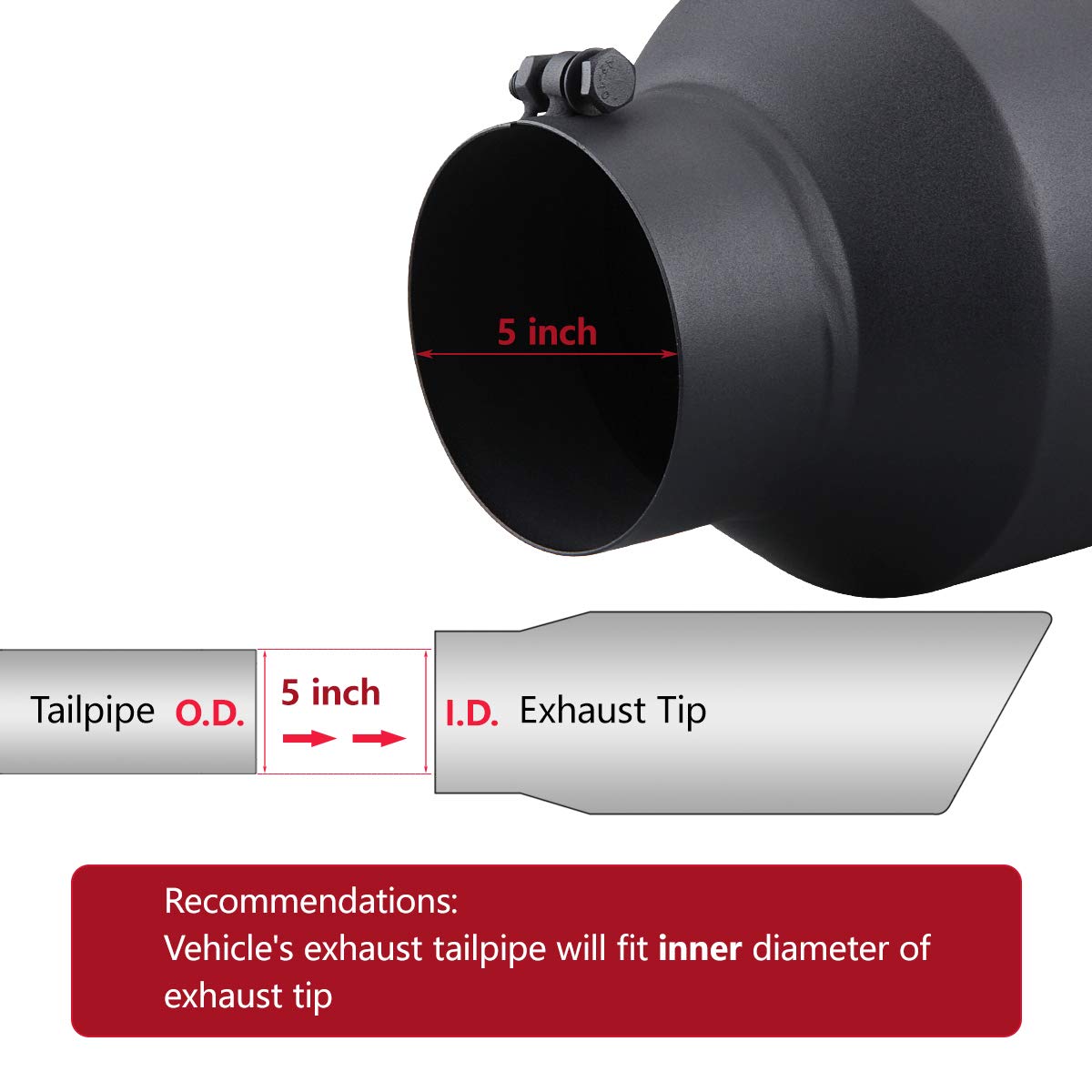 LCGP 5" Inlet Exhaust Tip, 6" Outlet 15" Long Bolt On Stainless Steel Diesel Exhaust Tailpipe Black