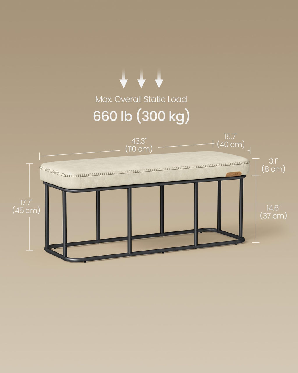 VASAGLE EKHO Collection - Storage Ottoman Bench, Entryway Bedroom Bench, 15 Gallons, Synthetic Leather with Stitching, Mid-Century Modern, Safety Hinges, Loads 660 lb, Caramel Brown ULOM074K01