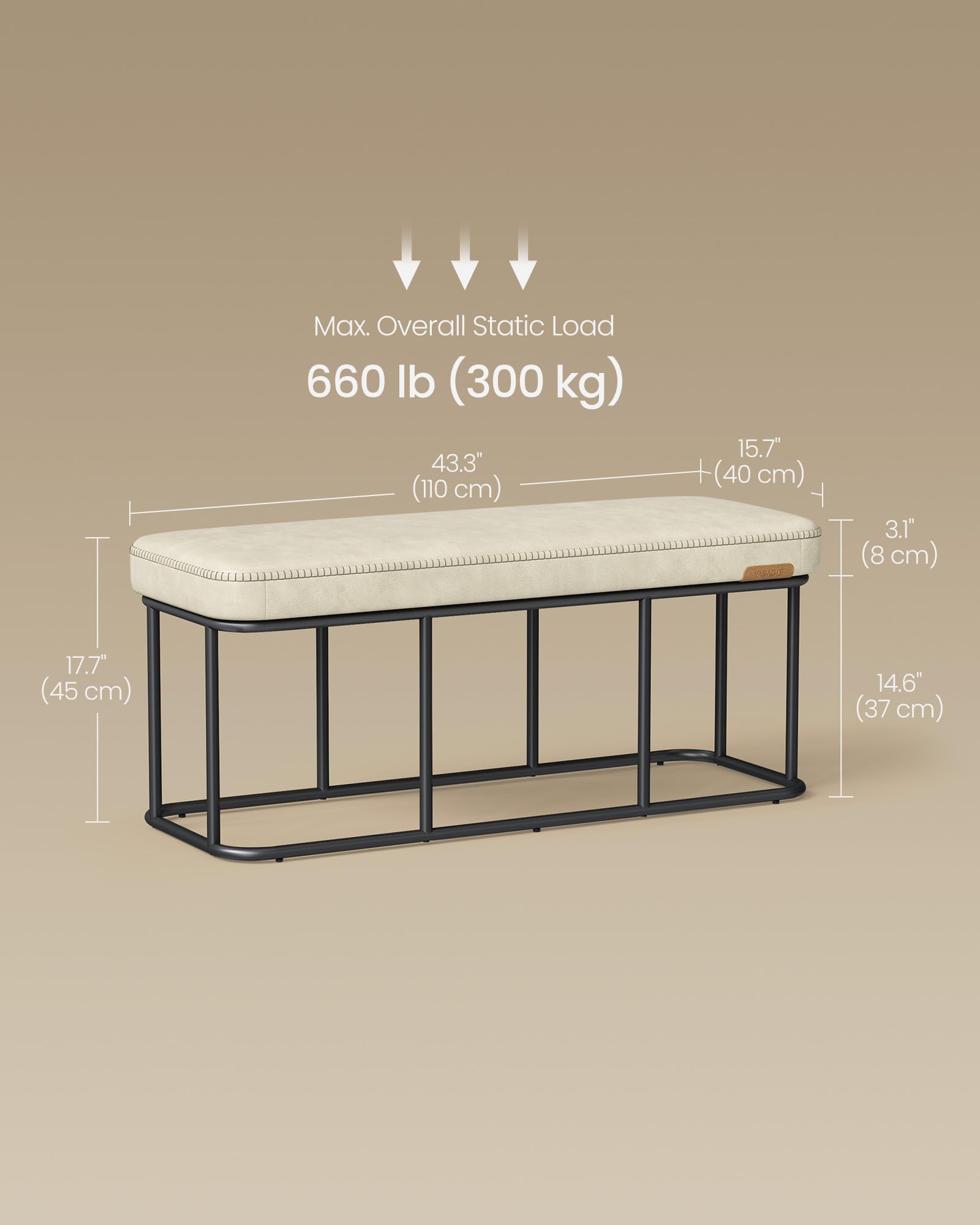 VASAGLE EKHO Collection - Storage Ottoman Bench, Entryway Bedroom Bench, 15 Gallons, Synthetic Leather with Stitching, Mid-Century Modern, Safety Hinges, Loads 660 lb, Caramel Brown ULOM074K01