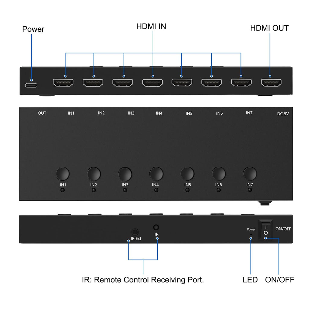 HDMI 2.1 Bi-Directional Switch Ultra HD 8K HDMI Switcher 2 in 1 Out/ 1 in 2 Out HDMI Switch Supports 8K@60Hz/ 4K@120Hz 48Gbps Compatible with Switch/Switch OLED PS5/4 Xbox Roku Apple TV Fire TV Stick