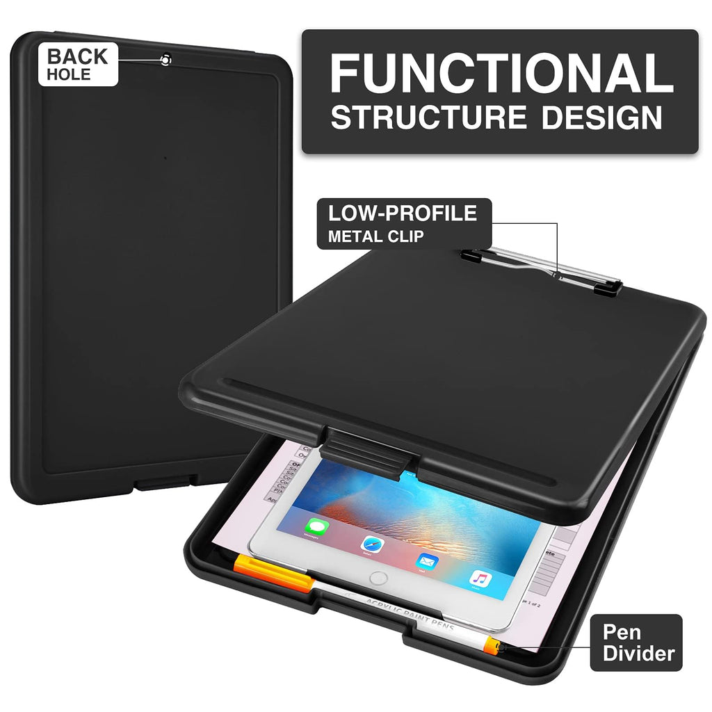 Sooez Clipboard with Storage, Plastic Storage Clipboards with Low Profile Clip, Nursing Clip Boards Foldable, Hanging Clipboard Case for Work, Teacher, Classroom Must Haves, Office School Supplies