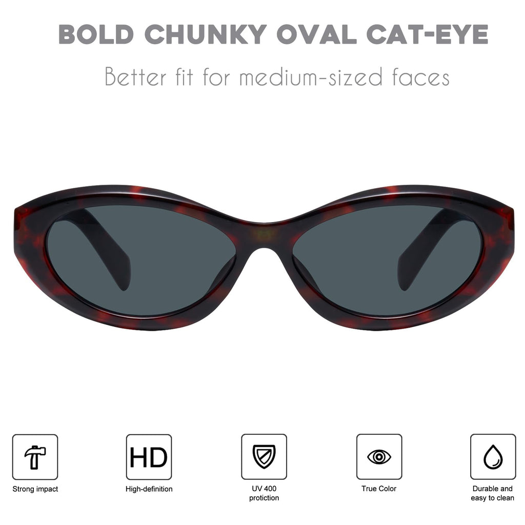 mosanana Oval Cat Eye Sunglasses for Women Retro Y2K Style MS52372