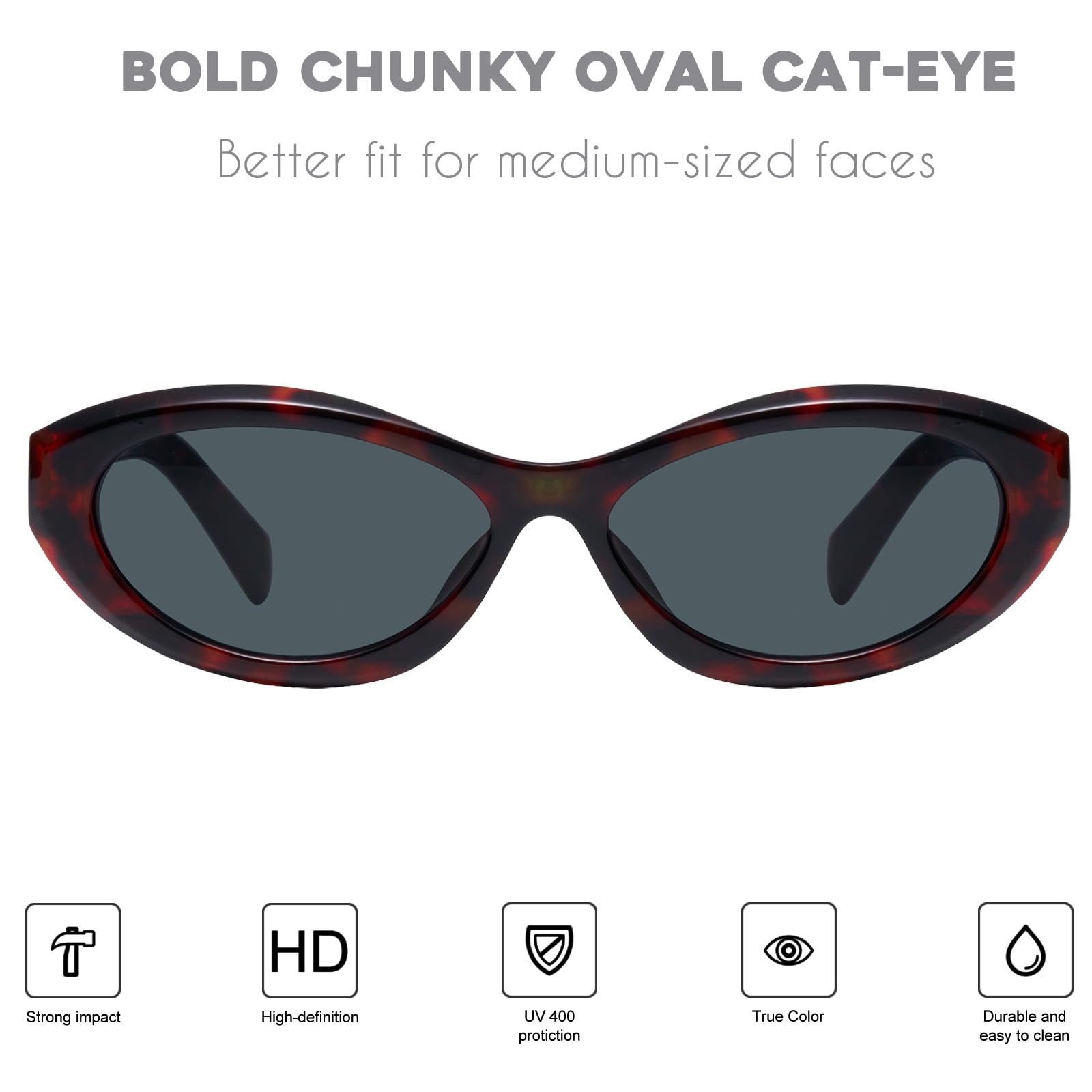 mosanana Oval Cat Eye Sunglasses for Women Retro Y2K Style MS52372