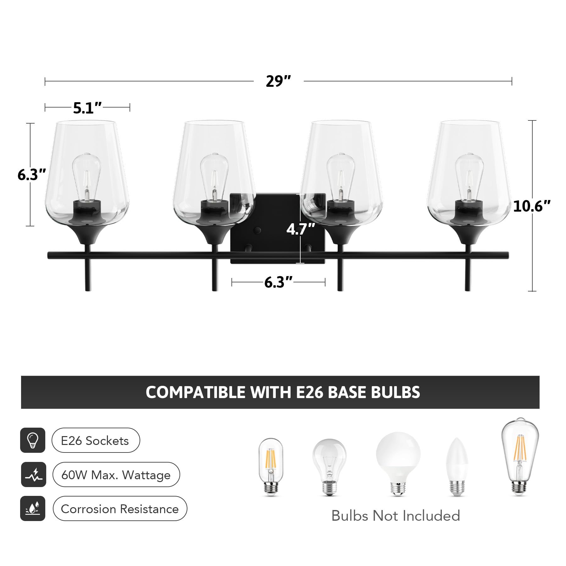 VONLUCE Bathroom Vanity Light, 2 Light Bathroom Light Fixture Over Mirror, Bathroom Wall Lamp with Clear Glass, Modern Brushed Nickel Vanity Lighting fixtures for Bathroom, Bedroom, Hallway
