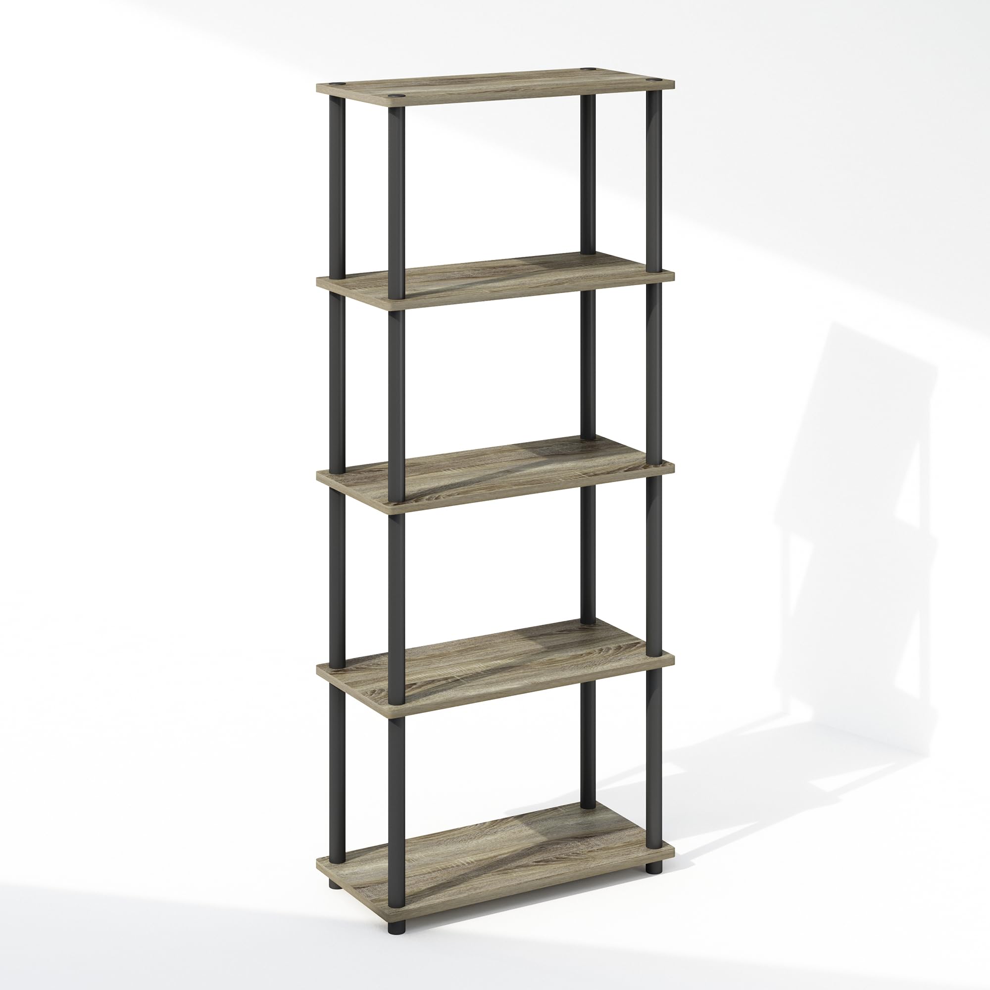 Furinno Turn-N-Tube Book Shelf, 4-Tier Bookshelf, Bookcase with Multipurpose Compact Display Rack, 11.6 x 23.6 x 43.2, for Living Room, Bedroom, Home Office, Americano/Black