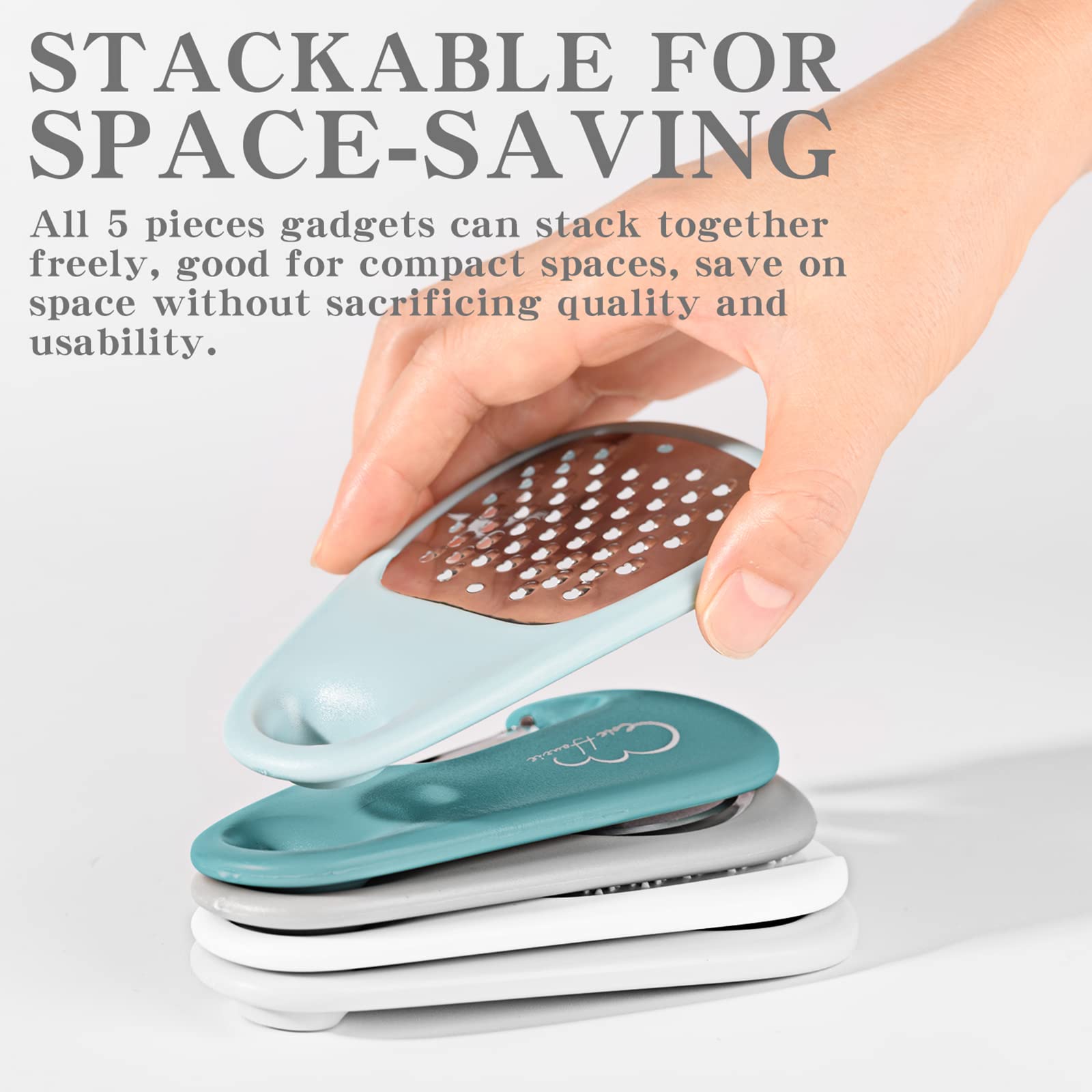 5 Pieces Kitchen Gadgets Set - Space Saving Cooking Tools Accessories Cheese Chocolate Grater, Fruit Vegetable Peeler, Bottle Opener, Pizza Cutter, Burlap Bags with Drawstring Gift Set