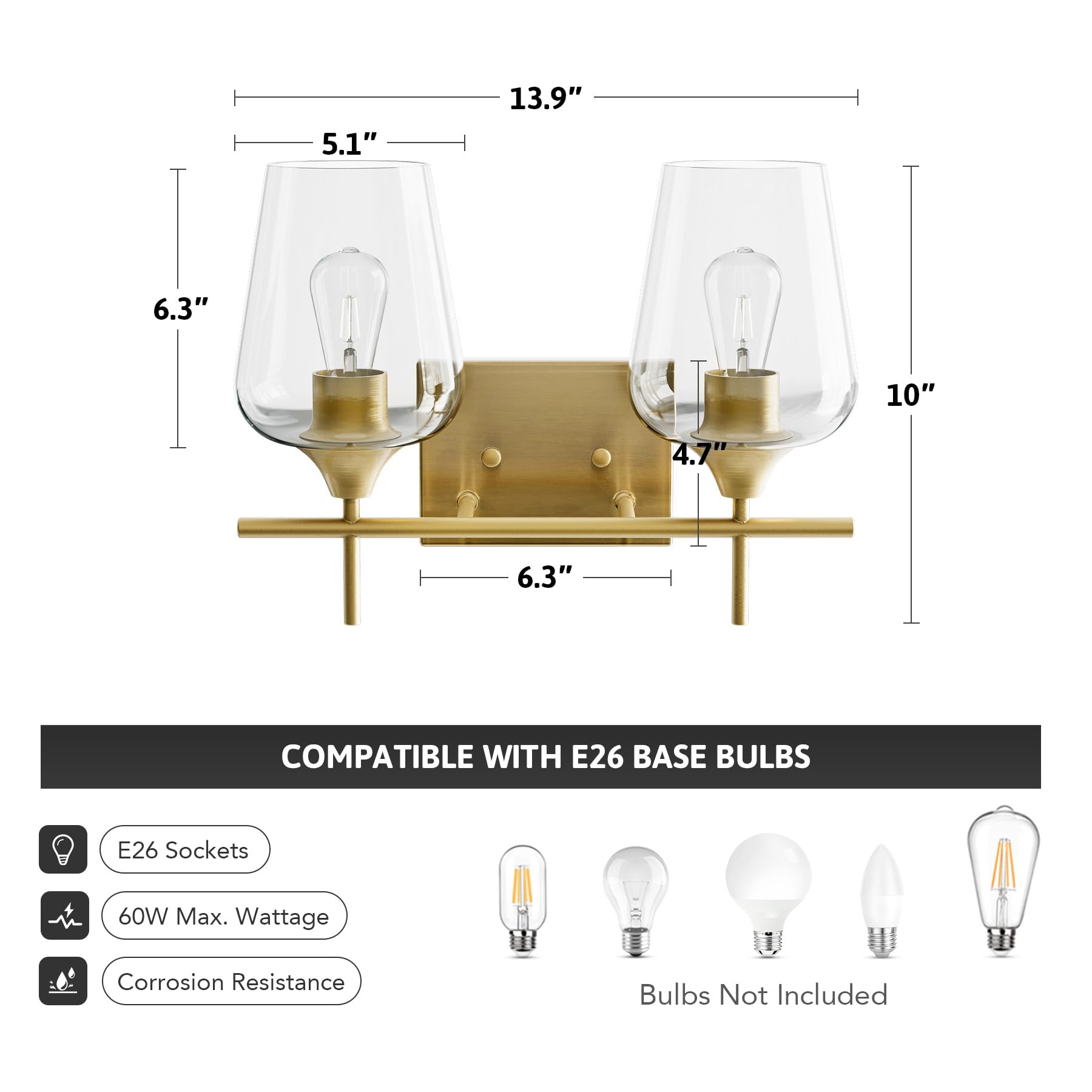 VONLUCE Bathroom Vanity Light, 2 Light Bathroom Light Fixture Over Mirror, Bathroom Wall Lamp with Clear Glass, Modern Brushed Nickel Vanity Lighting fixtures for Bathroom, Bedroom, Hallway