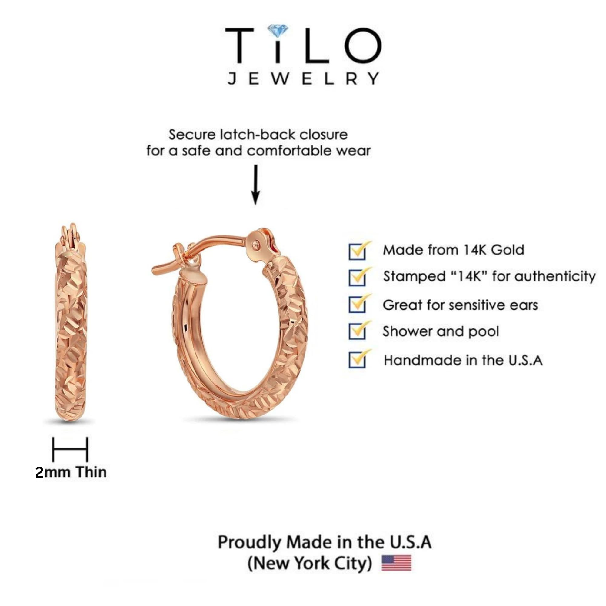 14k Gold Hand Engraved Diamond-cut Round Hoop Earrings, (0.5 inch Diameter)