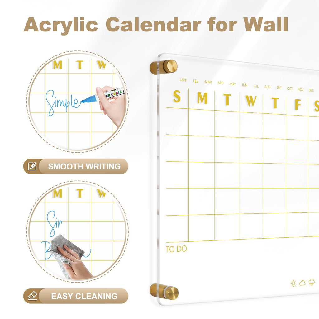 Acrylic Calendar for Wall Whiteboard, 12" x 12" Weekly Clear Dry Erase Board, Small Planning Board White Board for Wall, Home, Office, School