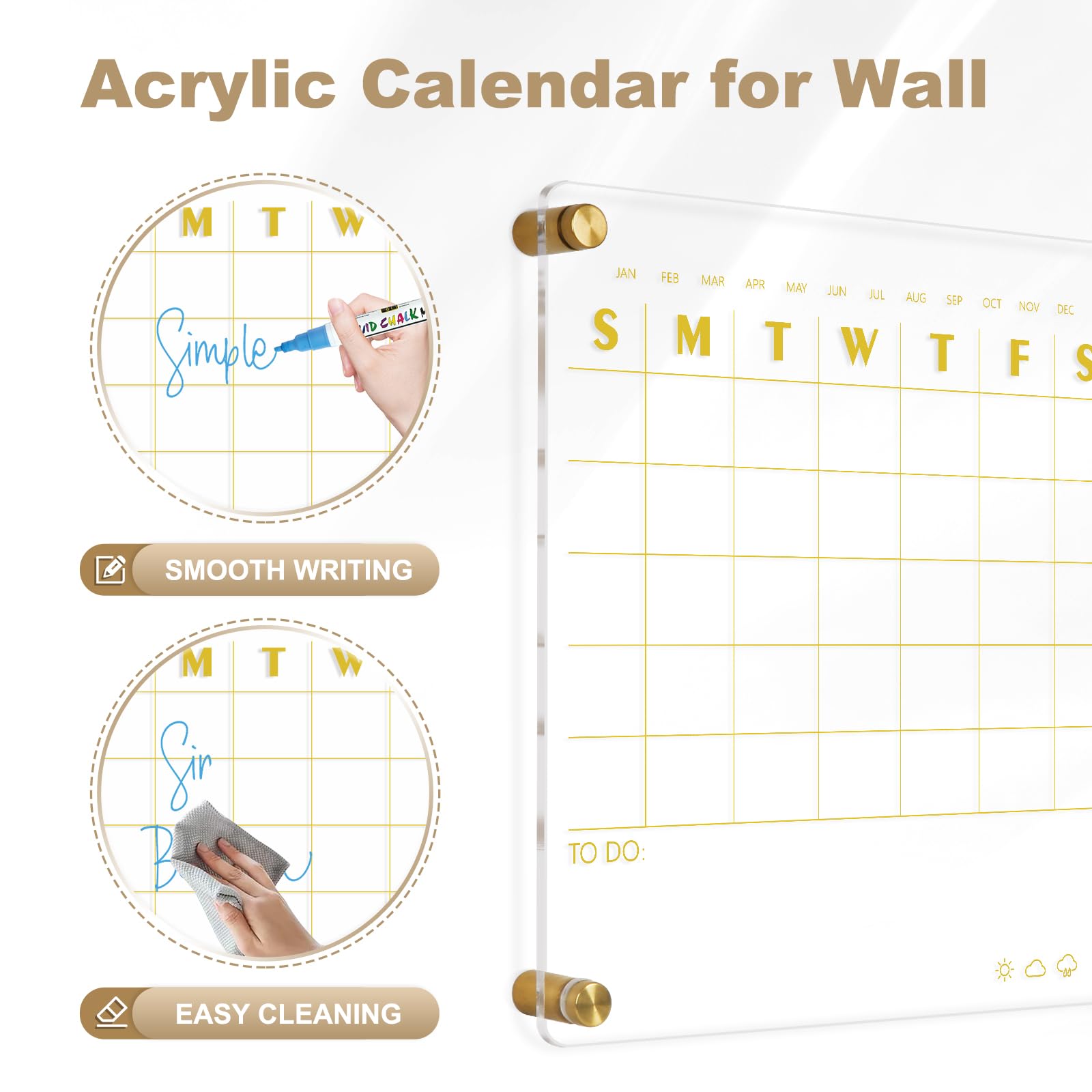 Acrylic Calendar for Wall Whiteboard, 12" x 12" Weekly Clear Dry Erase Board, Small Planning Board White Board for Wall, Home, Office, School