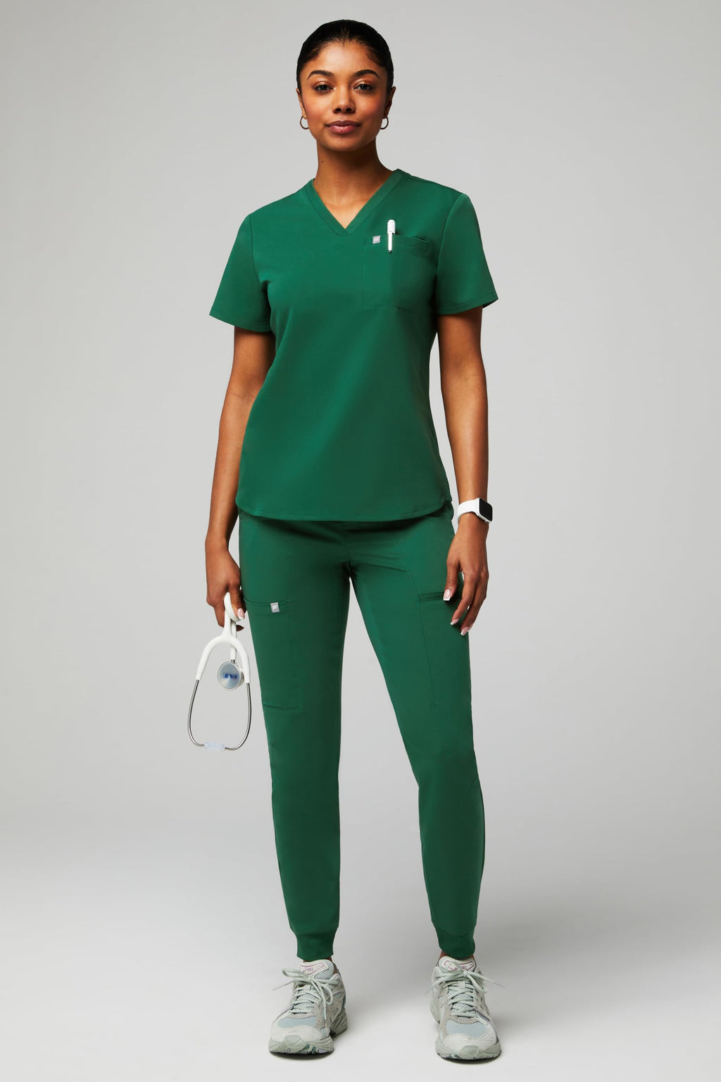 Fabletics Women's Vital 1-Pocket Scrub Top - MotionTech, Wrinkle-Resist, Chest Pocket, Anti-Shrink, Semi-Slim Fit