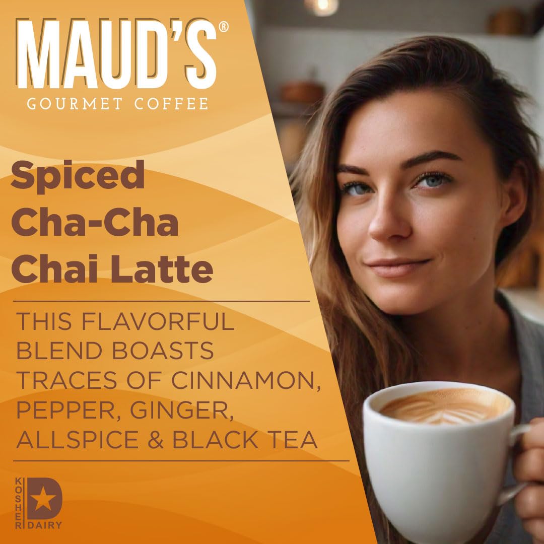 Maud's Chai Tea Latte Pods, 18 ct, Single Serve Tea Pods - 100% Gourmet Blended Tea Leaves, Compatible with Keurig K Cups Maker