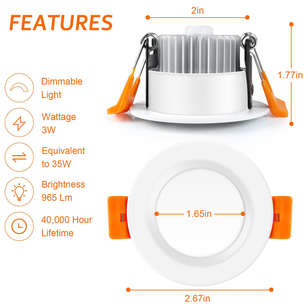 inShareplus 2 Inch LED Recessed Lighting, Downlight Dimmable 3W (35W Equivalent), 5000K Daylight White, CRI80, Recessed Light Fixtures with LED Driver (1 Pack)