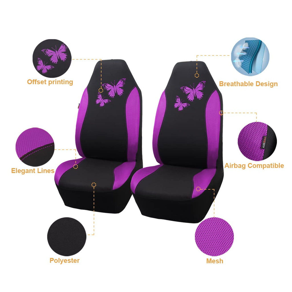 Flying Banner Butterfly car seat Covers ful Set Fashion Universal Lady Woman Female Rear Bench Split Colorized (2 Fronts, Mint Blue)