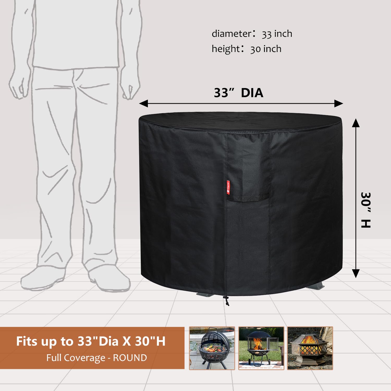 SheeChung Fire Pit Cover for Solo Stove Bonfire Outdoor Smokeless Firepit-Small Round Waterproof 600D Polyester Shelter,Air Vent,Anti-UV&Tear Resistant-Fits for 16”-22” Gas Fire Pit Table (22"Dx16"H)
