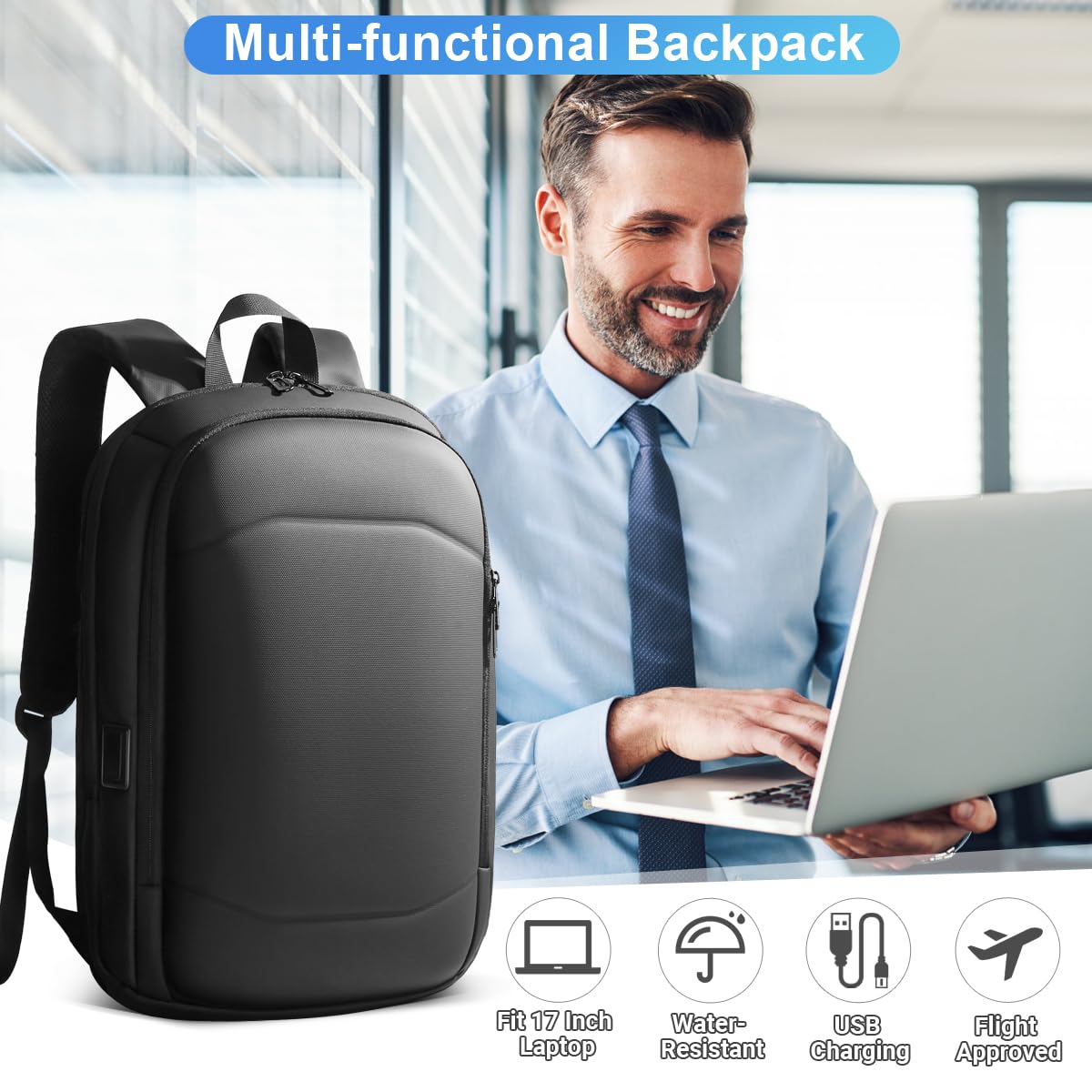 hk Business Backpack for Men 15.6 Inch,Slim & Expandable Waterproof Travel Laptop Backpack, Anti-Theft Lightweight Work Computer Bag, College Laptop Backpacks Gifts for Men Women-Black