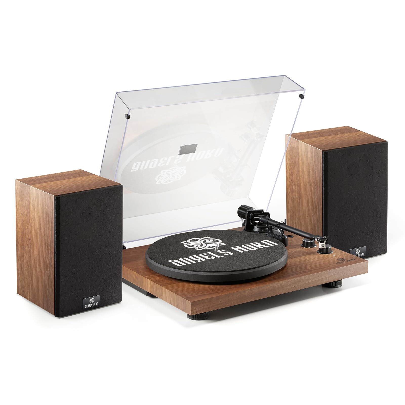 ANGELS HORN Bluetooth Turntable with Speakers, Vinyl Record Player System with AT-3600L, Built-in Phono Preamp, Belt Drive 2-Speed, Adjustable Counterweight, Pitch Control Hi-Fi Record Player System