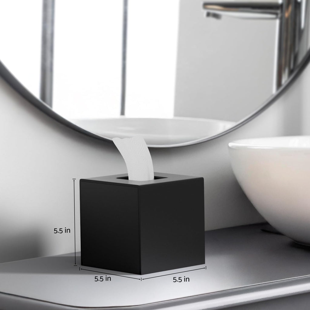 HIIMIEI Tissue Box Cover, Acrylic Tissue Holder Napkin Dispenser for Home Office Restaurant Desk Decor, Black Square 5.4x5.4x5.4''