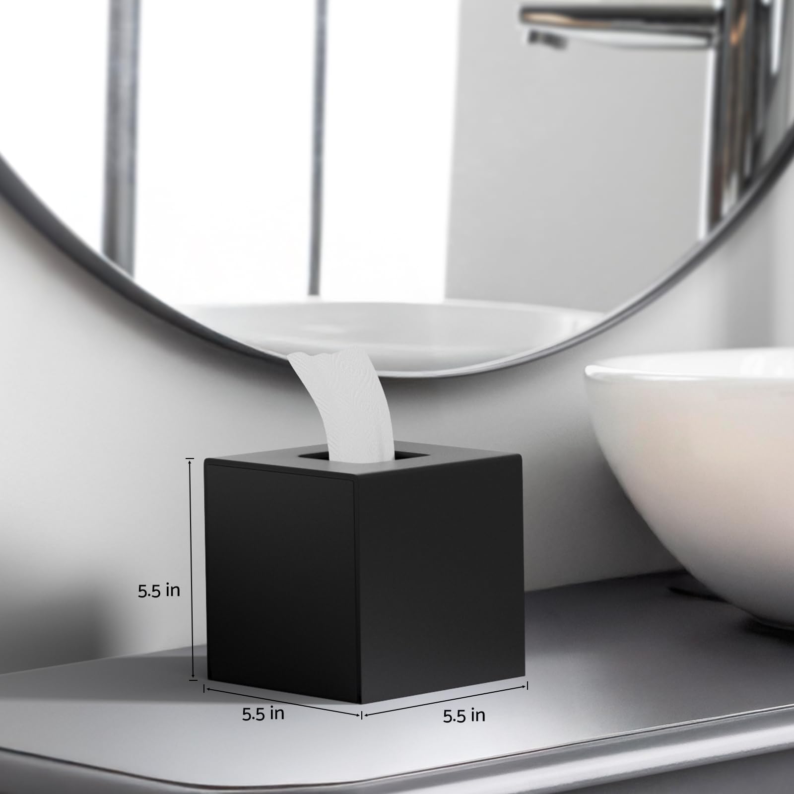 HIIMIEI Tissue Box Cover, Acrylic Tissue Holder Napkin Dispenser for Home Office Restaurant Desk Decor, Black Square 5.4x5.4x5.4''