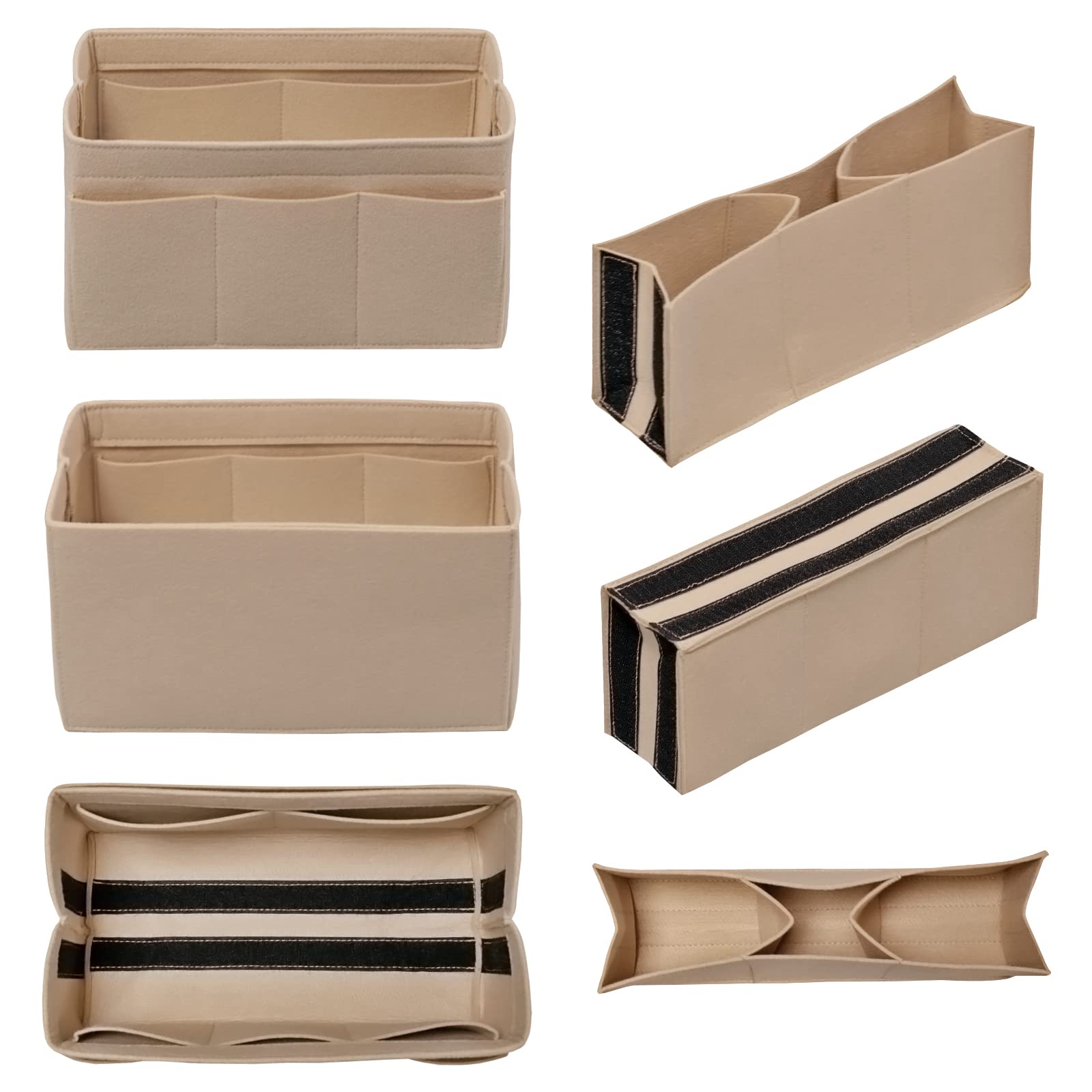 DailyPlus Purse Organizer Insert Felt Bag Organizer Handbag Organizer Insert Bag In Bag Organizer for Tote Purse Bag 14 Pockets Beige Small