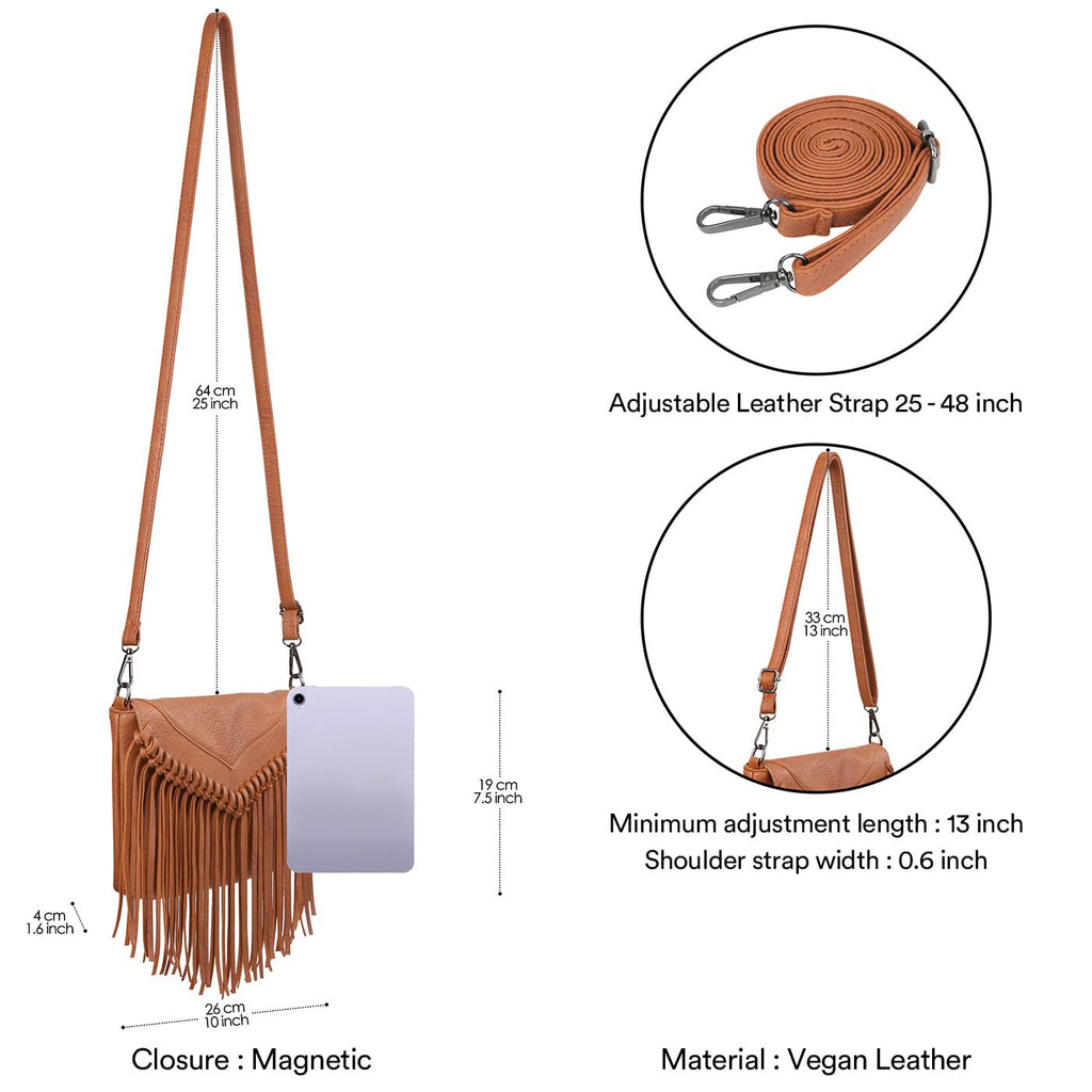 HDE Women's PU Leather Hobo Fringe Crossbody Tassel Purse Vintage Flap Envelope Handbag Western Sling Shoulder Bag