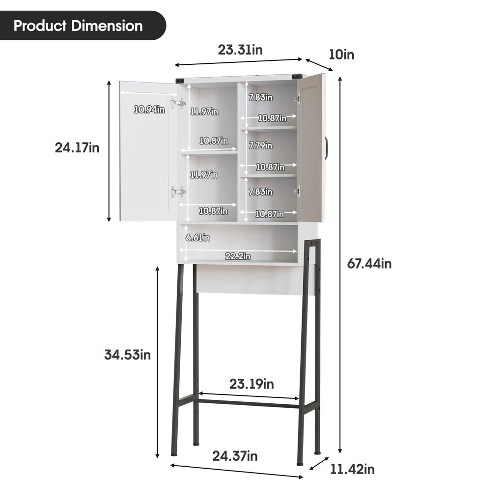 Vabches Over The Toilet Storage Cabinet with 2-Door Design Bathroom Organizers and Storage with Anti-Tip Device Over Toilet Organizer with Shelves for Bathroom,Restroom,Laundry Black