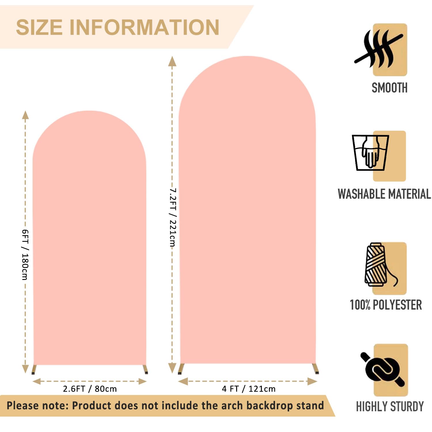 FANPROMS Beige Arch Backdrop Cover Set of 3 Wedding Arch Cover 4x5x6FT Round Top Arch Stand Cover for Fitted Arch Covers Spandex Backdrop Covers Set for Wedding Party Ceremony Decorations